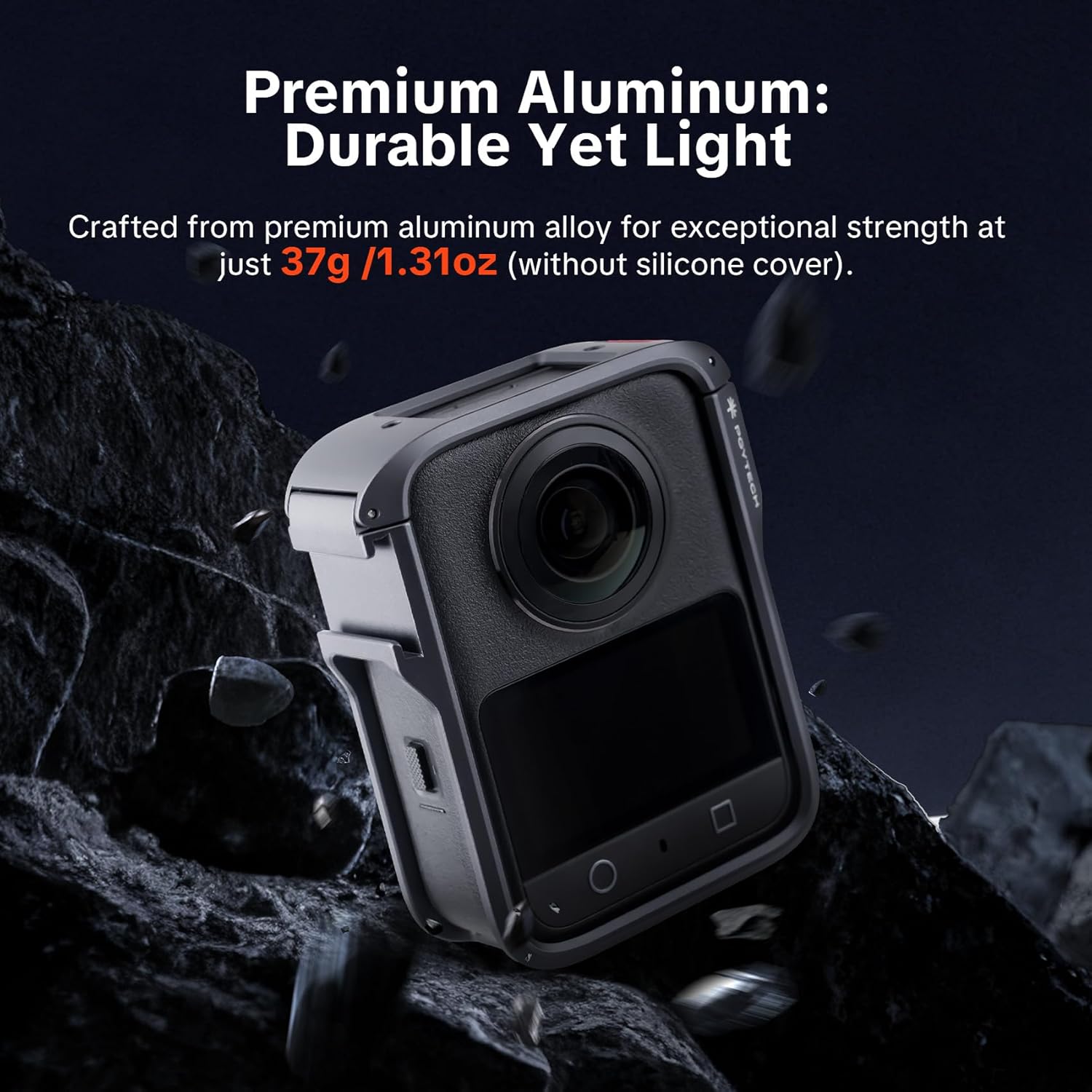 PGYTECH Camera Cage for DJI OSMO 360, Durable Aluminum Alloy Protective Case with Quick Release Knob, Built-in Cold Shoe Mounts and 1/4" Threads, Silicone Lens Cover Action Camera Frame - Image 3