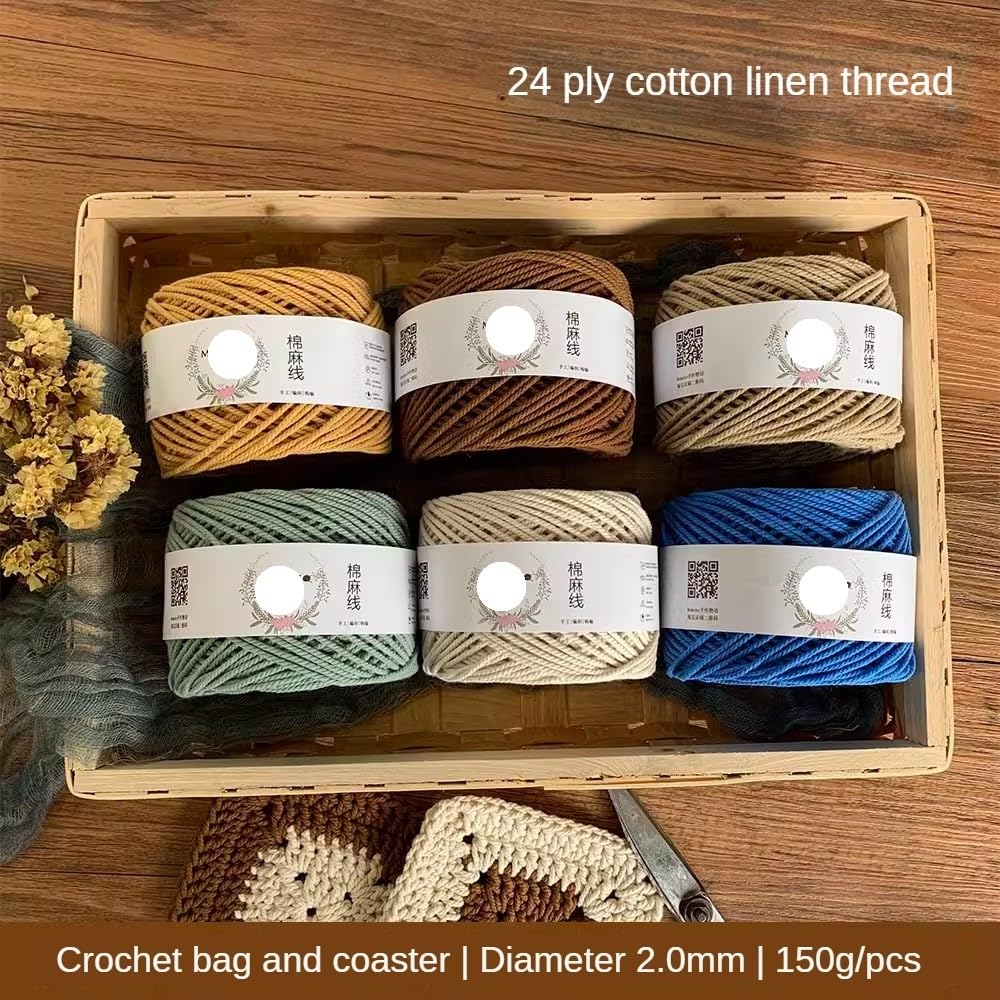 Amazon.com: 150g/pcs 24 Ply Cotton Linen Yarn for Hand Knitting
