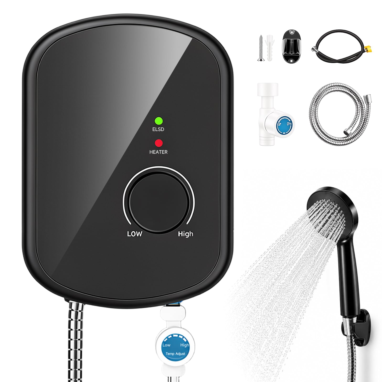 ‌Calentador de Agua Eléctrico Instantáneo 5500W 230V, Mini Ducha Eléctrica con Mandoo Giratorio 30-60°C, IPX4 Impermeable, Calentador Ducha Instantáneo para Baño, Cocina, Lavabo, Jardín‌