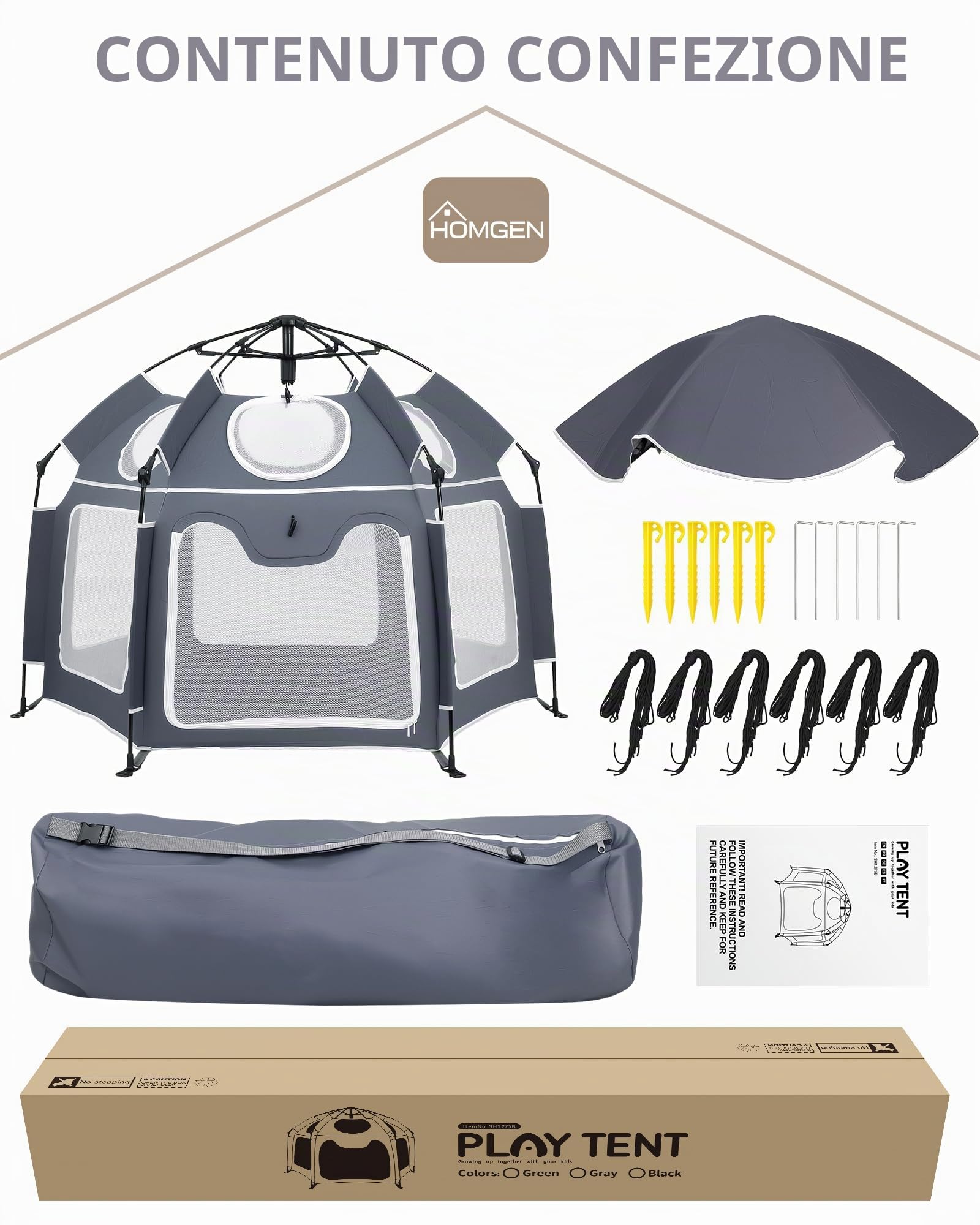 HOMGEN Box Pieghevole POP-UP 150x110 cm con Copertura UV Rimovibile in Tessuto Oxford 210D Box da Esterno per Bambini Portatile in Rete per Spiaggia, Parco e Casa