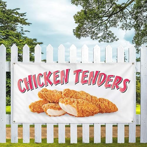 Miniatura 5 de Vinyl Banner Multiple Sizes Chicken Tenders Restaurant Cafe Bar C Restaurant & Food Outdoor Weatherproof Industrial Yard Signs White 6 Grommets