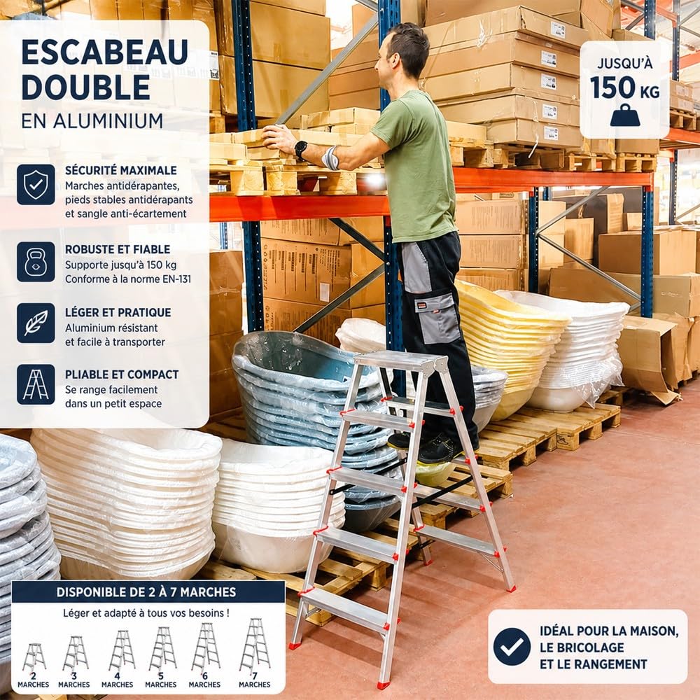 MTRA Escabeau Double marchepied en Aluminium 7 marches