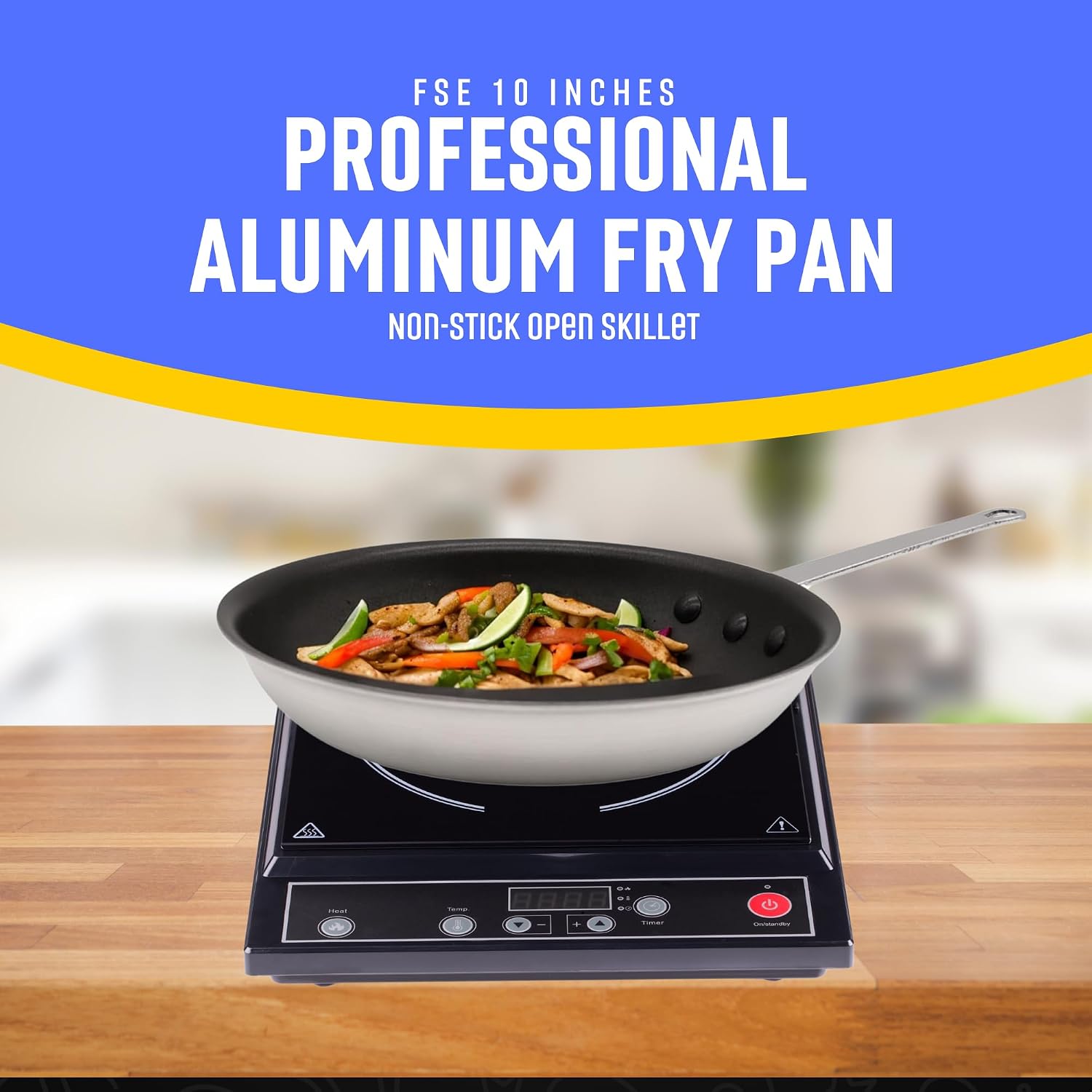 FSE 10" Professional Aluminum Fry Pan, Non-Stick Open Skillet, 3.0 mm Thick Aluminum Construction