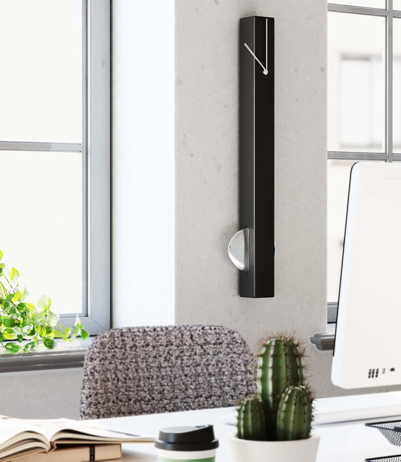 KARE Design Wall Clock Pendulum, Chrome/Black, Modern, Silent, Rectangular Shape, Home Decor, Large Wall Clock for Living Room, Hallway, Bedroom, Office, 65x6x6 cm (H/W/D)