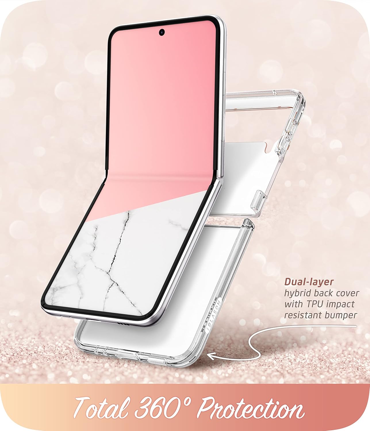 i-Blason Cosmo Series Case for Samsung Galaxy Z Flip 3 5G (2021), Slim Stylish Protective Bumper Case Without Built-in Screen Protector (Marble)
