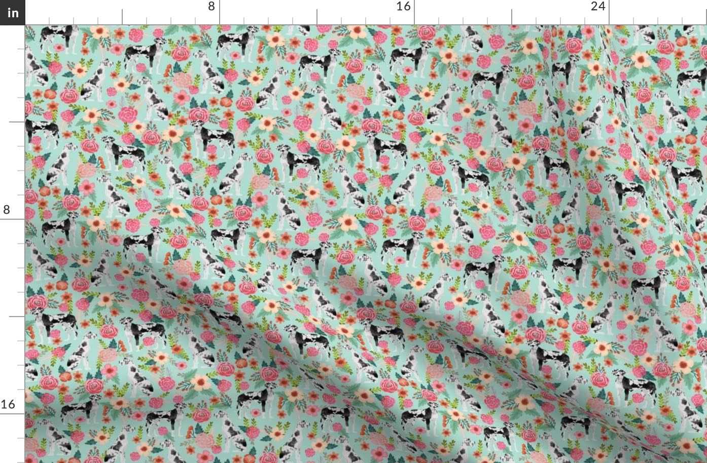 Spoonflower Fabric - Great Dane Florals Cute Floral Flowers Dogs Best Dog Breeds Pet Printed on Organic Cotton Sateen Fabric by The Yard - Sewing Quilting Apparel Home Decor