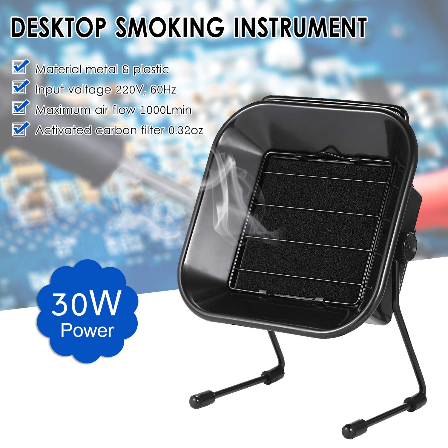 220V 30W pochłaniacz oparów pochłaniacz dymu lutowniczego z gąbką filtracyjną z węglem aktywnym regulowany kąt cichy wentylator do stacji lutowniczej