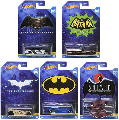 Miniatura 3 de Hot Wheels Paquete de 5 Batman - Paquete de 5 autos de Batman con calcomanías de Batman y más paquete de Batman