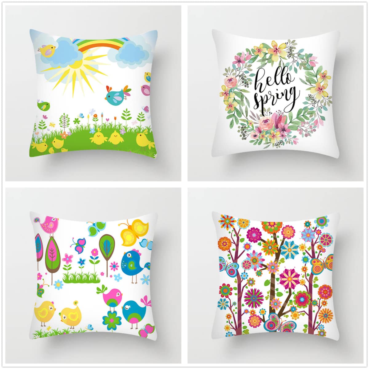 60x60cm Cuscini per Divano Set di 4 Fodere per Cuscini Doppia Faccia Morbido Cuscini Fiore di uccello Esterno Cuscini Decorativi Cuscini Divano Soggiorno Cuscini Decorativi Copricuscini Divano J-892