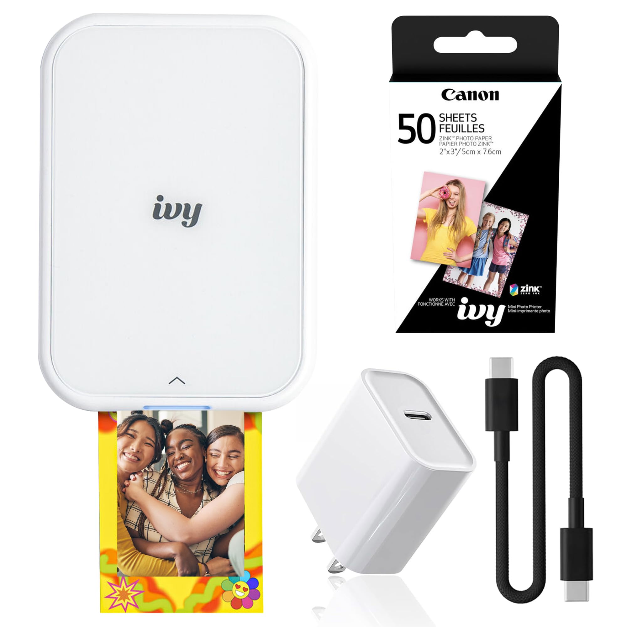 Canon Ivy 2 Mini Photo Printer Pure White Portable Bluetooth Printer for iOS and Android, Zink 2x3 Sticky Photo Prints Compact Travel Size (5452C018) + Photo Paper-image-33