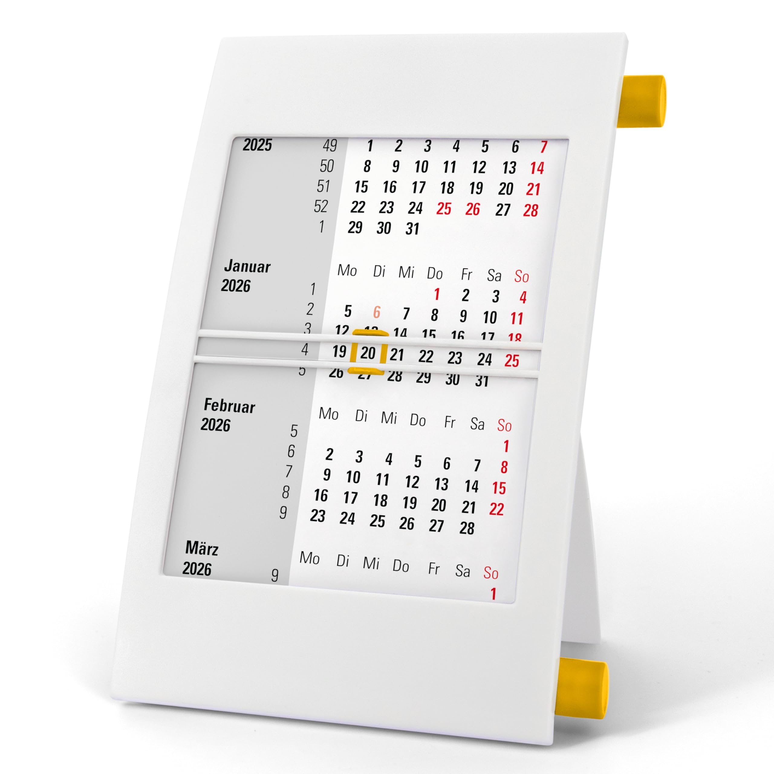 Truento 3-Month Desk Calendar for 2 Years (2026 & 2027) - with Twist Mechanism - White/Yellow