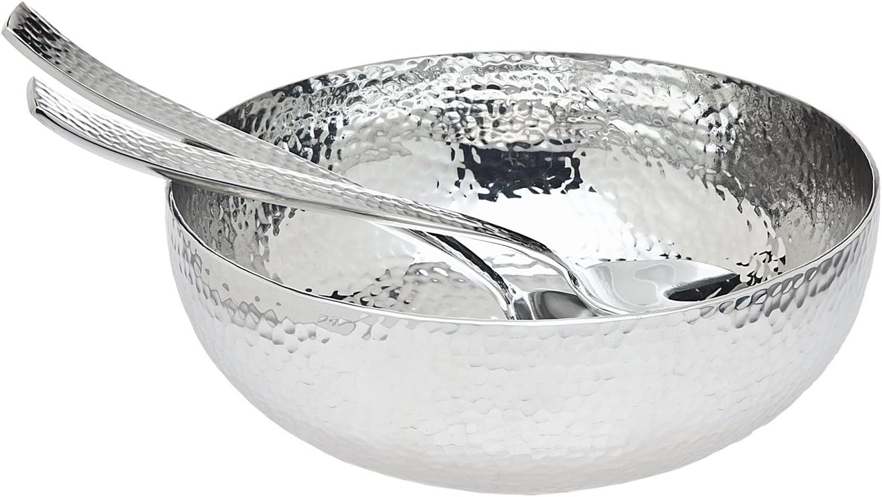 Godinger Hammered Salad Bowl & Servers, Silver