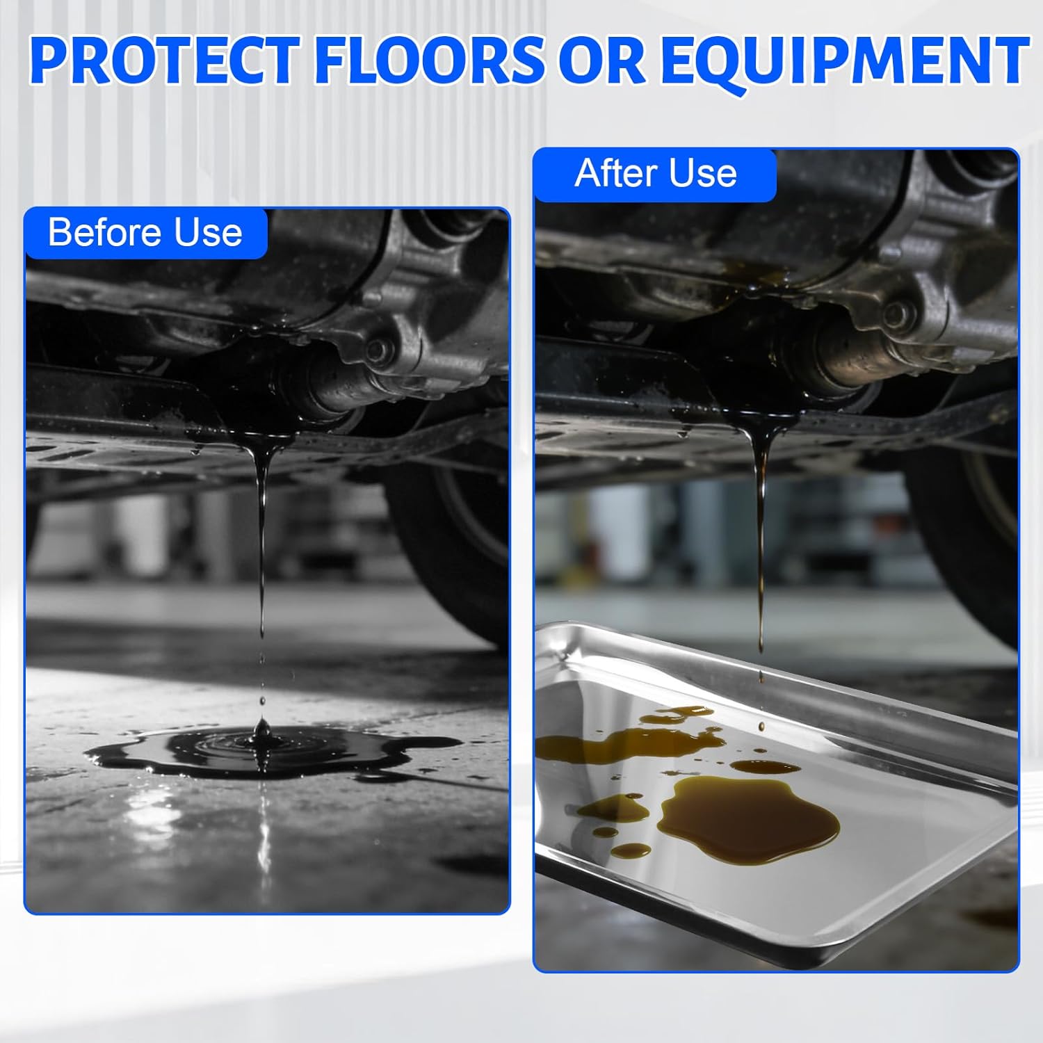 Luyizyo 2-Pack Stainless Steel Oil Drip Pan for Under Car – Large, Rust-Resistant Drain Pan for Automotive & Motorcycle, No-Spill Design Keeps Garage Floor Clean (24" x 16" x 1.9")