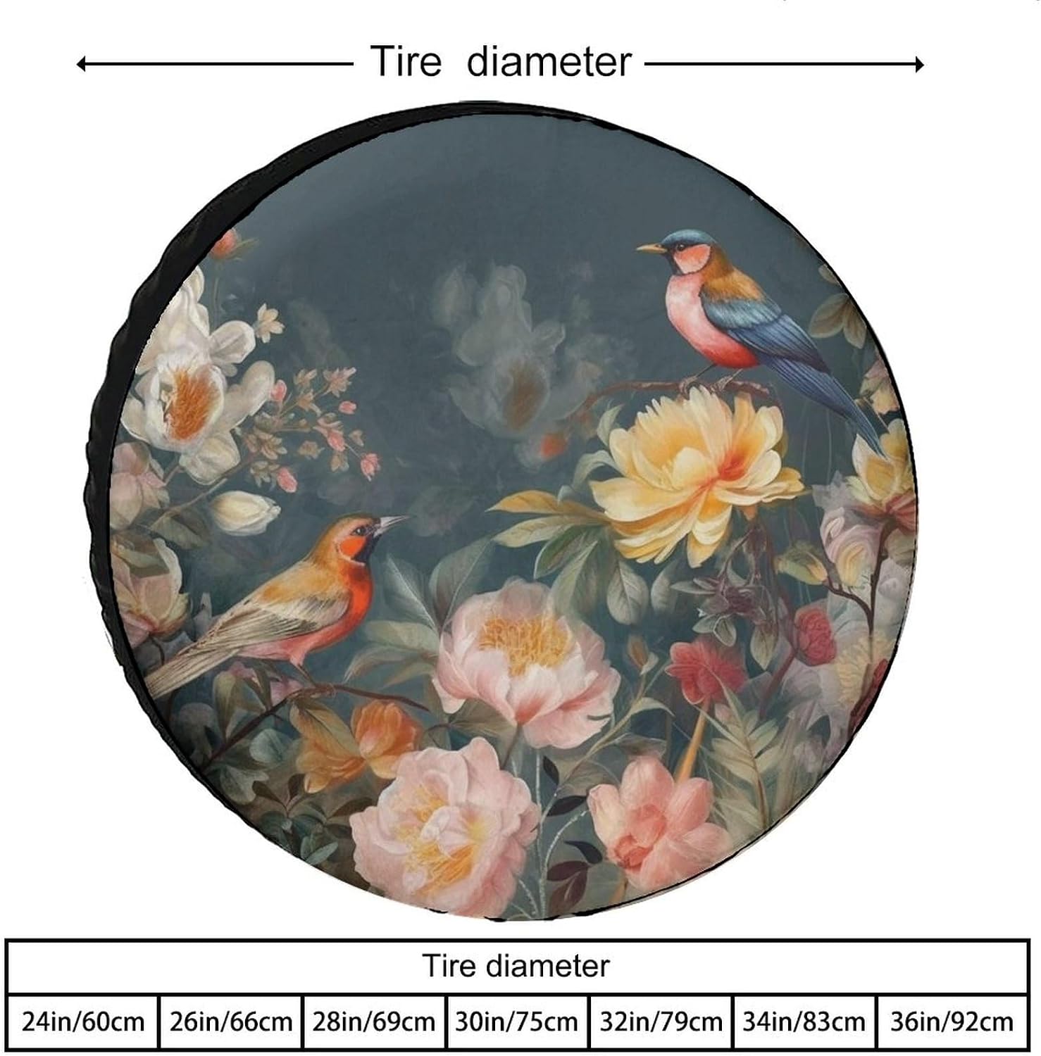 Universal Spare Tire Cover Waterproof Wheel Covers Car Tire Protector Flowers Birds Wheel Protector Dustproof Wheels Tires Cover for RV SUV Truck Camper Trailer 28inch