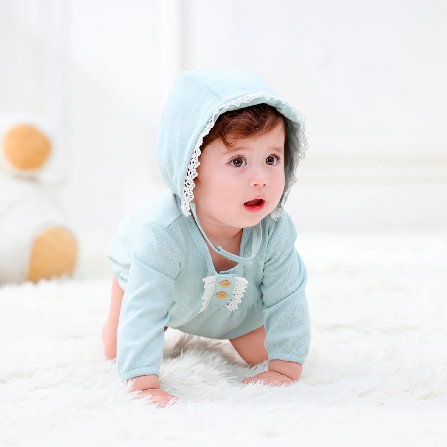 Newborn Baby Girl Clothes Cotton Bubble Rompers Infant Outfit Floral Long Short Bodysuit, 4 Pack - Image 6