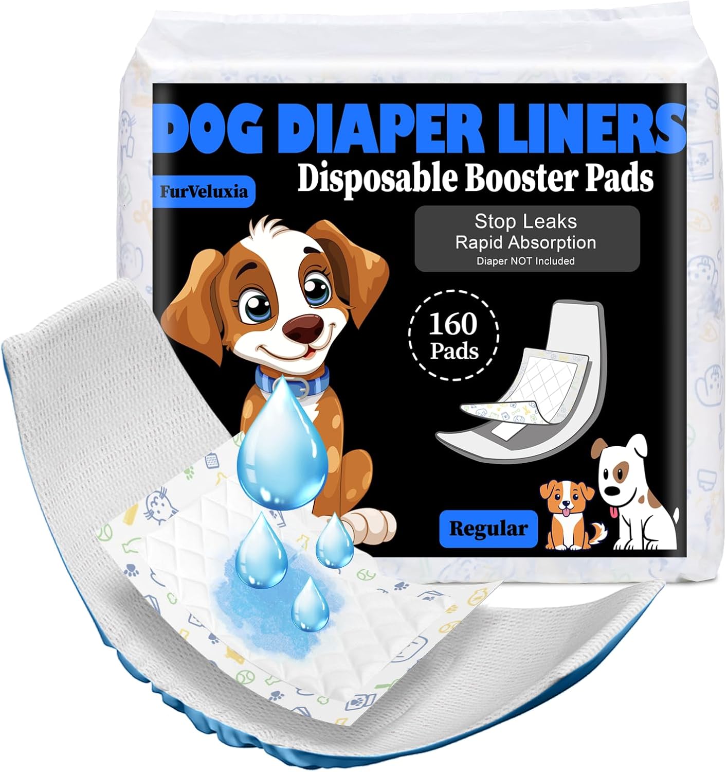 Dog Diaper Liners Booster Pads for Male and Female Dogs, 160ct, Super Absorbent Disposable Belly Band Liners for Male Dogs fit Most Types of Dog Diapers,Wraps(Regular)