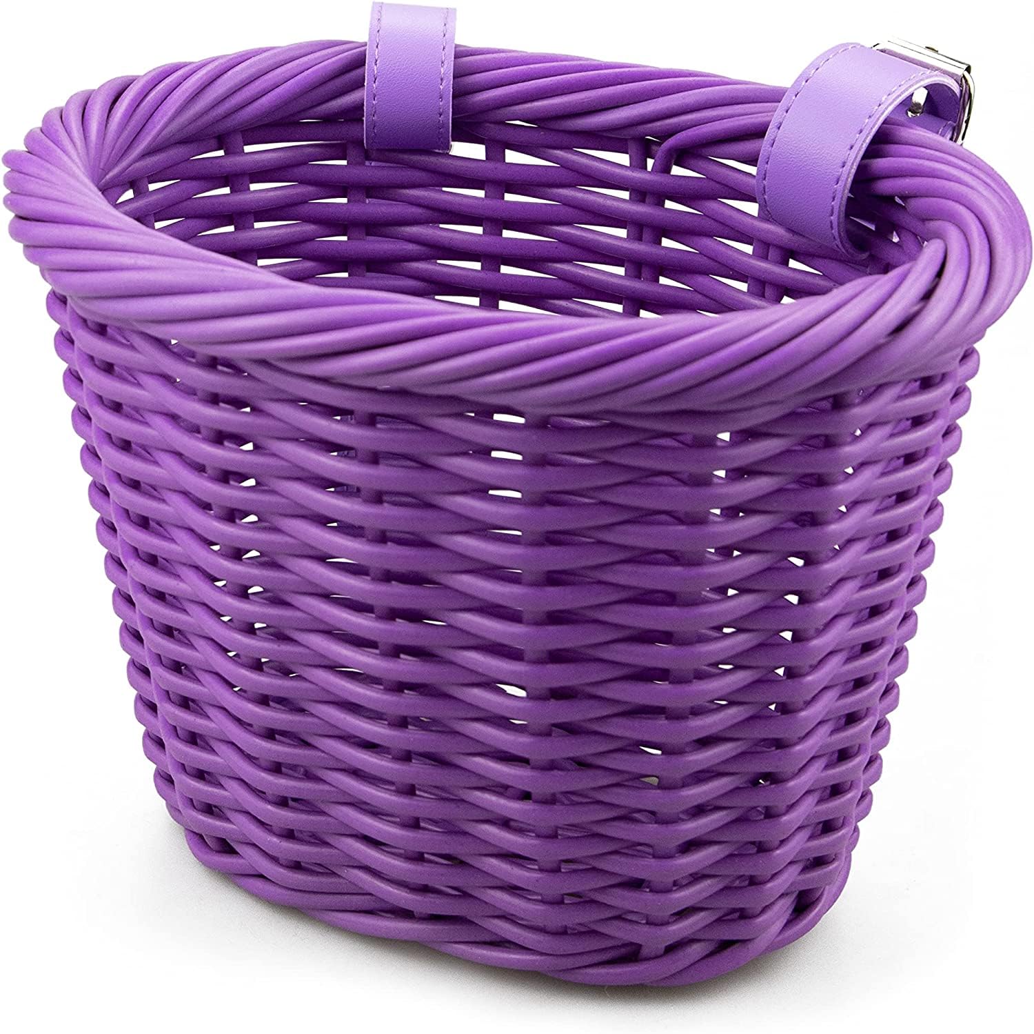 ZUKKA Woven Fahrradkorb Kinder Vorne Lenkerkorb Fahrradkörbchen Geflochten für Mädchen und Kinder mit Lederriemen, Dekorativ, Abnehmbar (Lila)