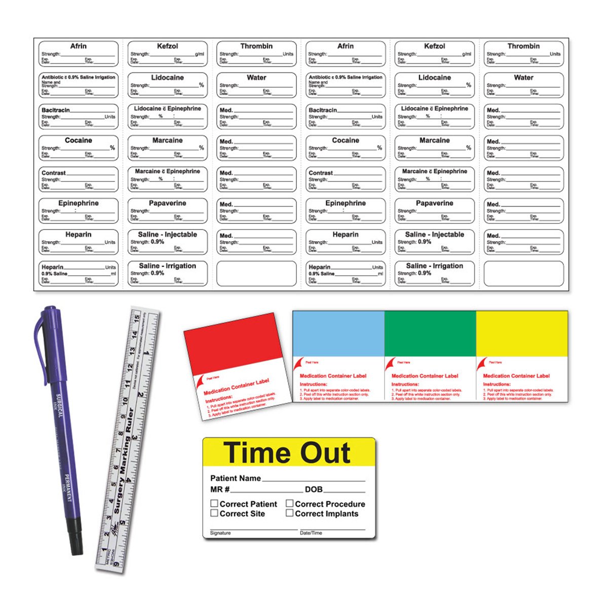 PDC Healthcare STER-40 Sterile Label Kit Includes Dual-Tip Marker, Ruler, Time-Out Label, Cup Labels Permanent, 61-9/10" x 6/10" Size, White, Pack of 100
