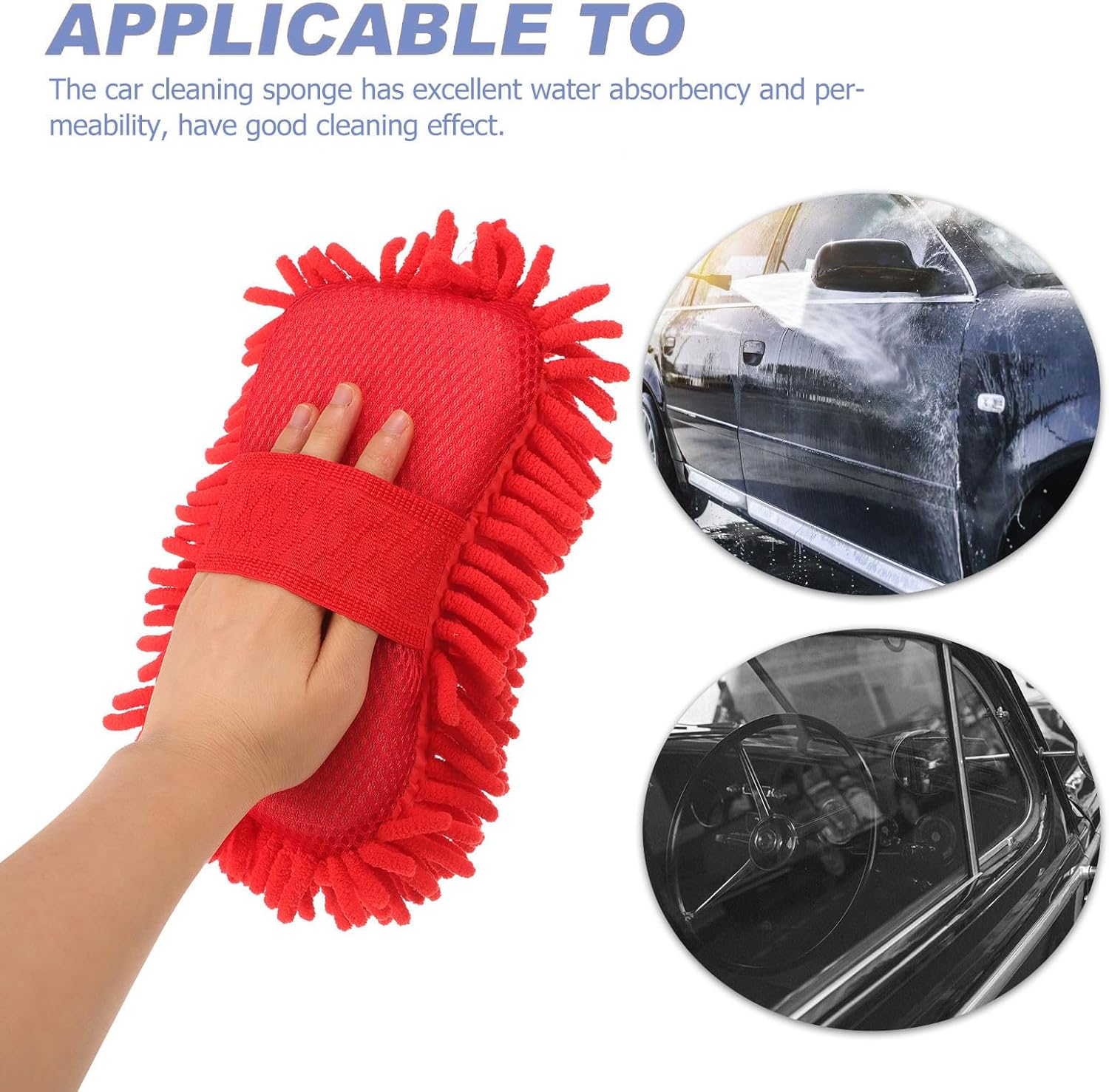 Reusable Car Cleaning Sponge with Hand Strap Ultra-Absorbent Polyester Microfiber Washing Mitt for Cars and Boats Portable and Easy to Store Red Sponge