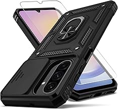 for Samsung Galaxy A17 5G Case,with Camera Lens Cover HD Screen Protector,[Military Grade] Ring Car Mount Kickstand Hybrid Hard PC Soft TPU Shockproof Protective Case for Galaxy A17 5G, Black