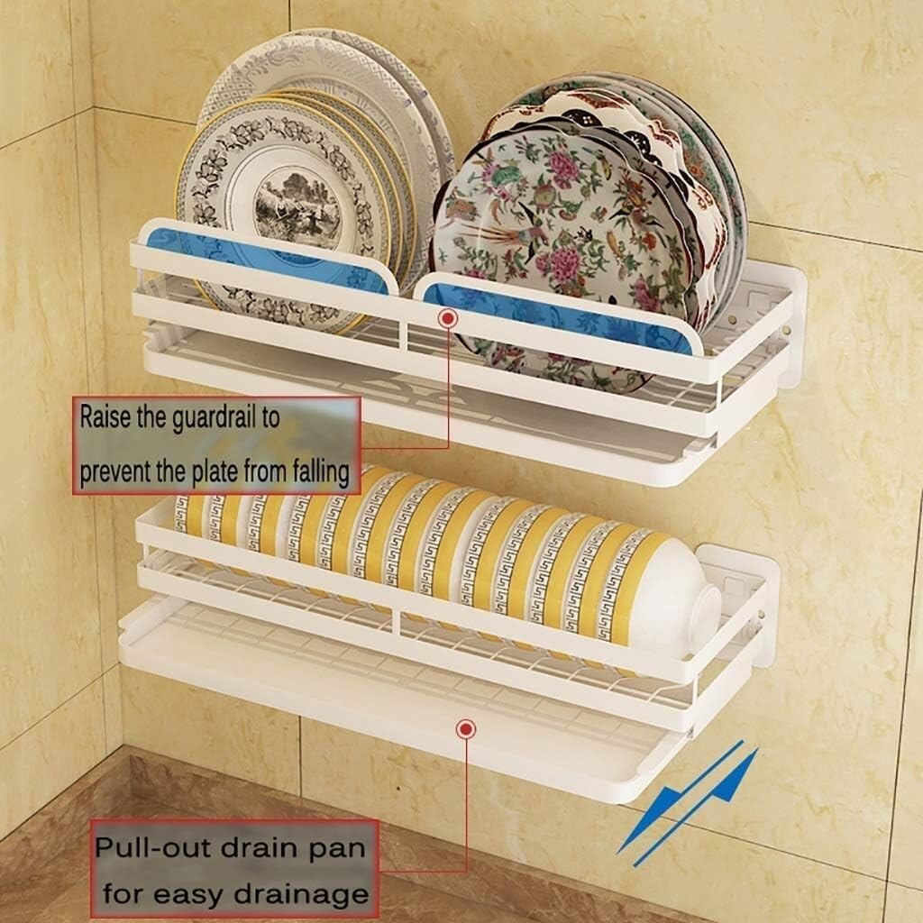 Rejillas de cocina, combinación de rejilla for platos de rejilla de drenaje blanca de acero inoxidable 201 montada en la pared - Instalación perforada.