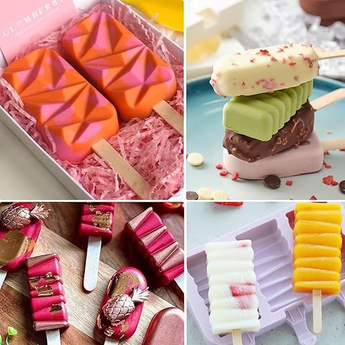 Miniatura 4 de Juego de 2 moldes de silicona para paletas de helado, moldes de 8 cavidades para pastel de chocolate, herramientas de paletas caseras para el hogar