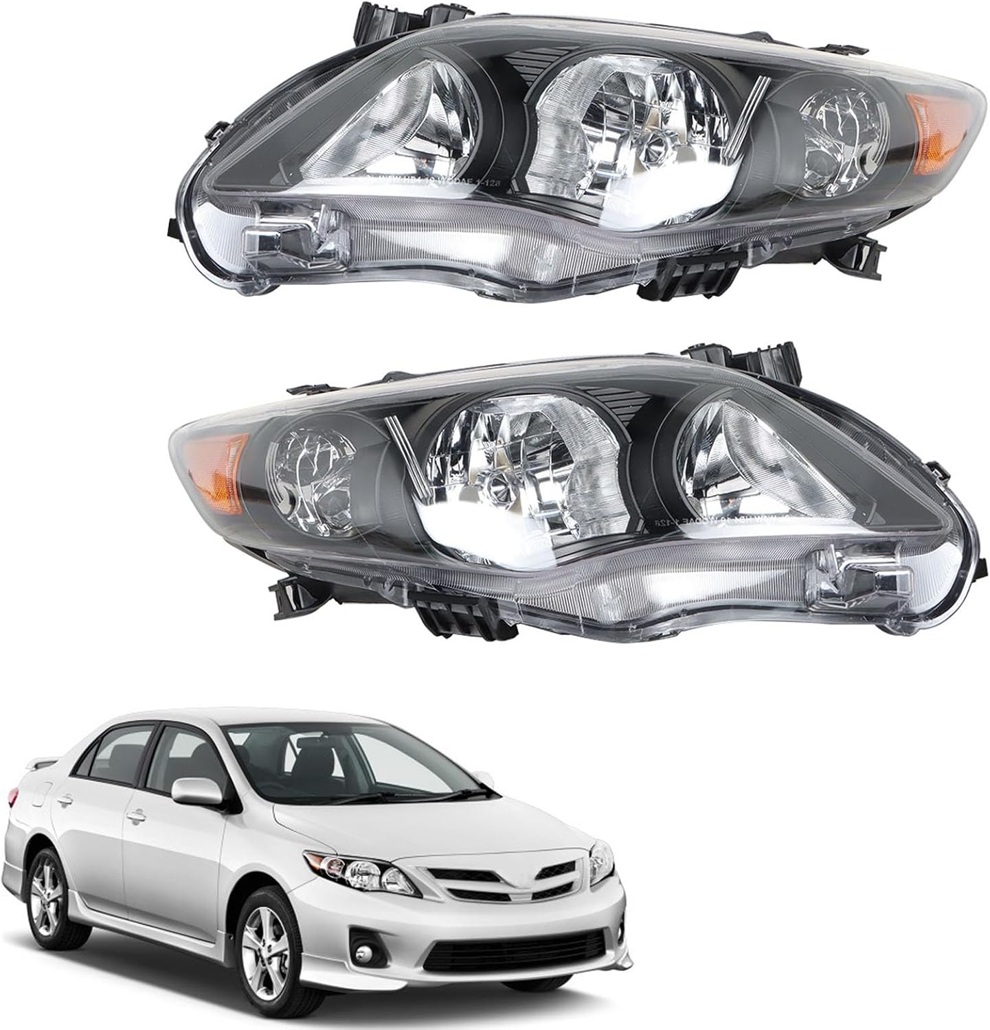 2-Pack Headlights Assembly Headlamp Clear Lens Halogen Left & Right Side Repalcement for 2011-2013 Corolla