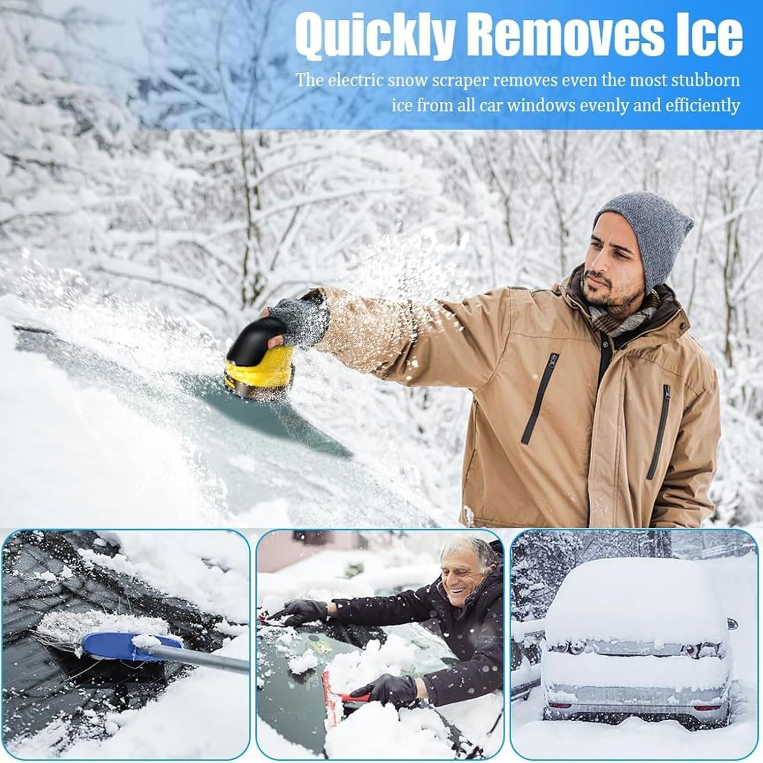 Rascador de hielo inalámbrico | Removedor de nieve recargable por USB para parabrisas de coche | Disco giratorio para una rápida limpieza de nieve