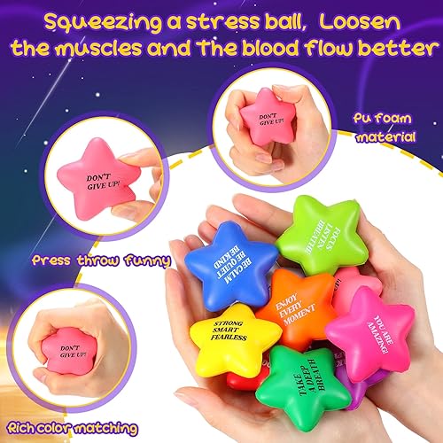Miniatura 3 de Jerify 120 bolas de estrellas para el estrés con citas motivacionales para aliviar el estrés, juguete inspirador para el estrés, regalo a granel