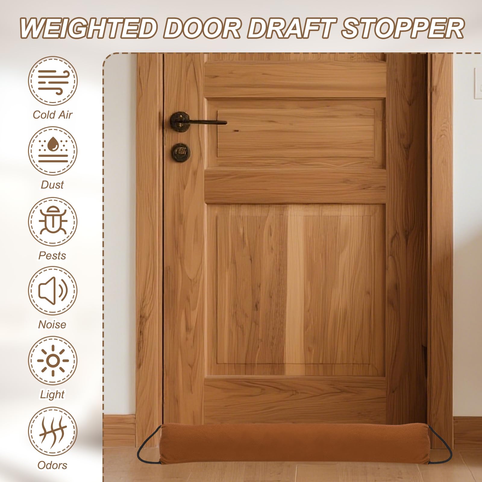 sourcing map 98 cm beschwerter Tür-Zugluftstopper, Tür-Zugluftblocker, dreieckiger Lückenfüller, bis zu 7,6 cm unten, Kaltluftblocker von unten, Schlafzimmer, Zuhause, Braun