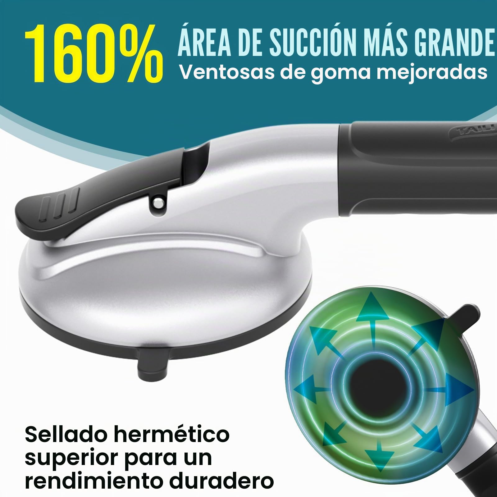 TAILI Asa de Seguridad para Baño, MÁX 150 KG, Equipado con ventosas de goma mejoradas, Succión Barra de Agarre para Azulejos Texturizados, Agarraderas de Succión para Baño, Sin Taladrar, Plata