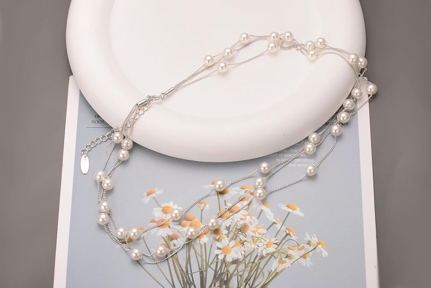 Aleasha Rose Gold Faux Pearl Choker Necklace Multi Strand for Women Silver Dainty Small Pearl Wedding Jewelry - Image 8