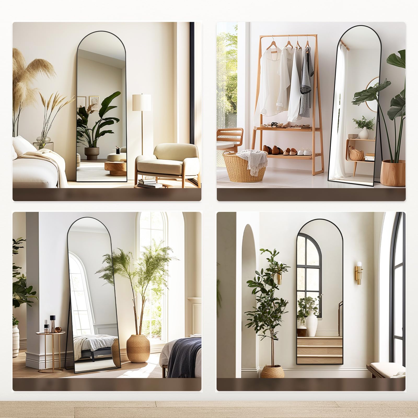 Melodieux Miroir Pleine Longueur, Arc, 147 x 44 cm, Grand Miroir autoportant, Cadre en Aluminium, Noir, pour Dressing, Salon, Chambre à Coucher