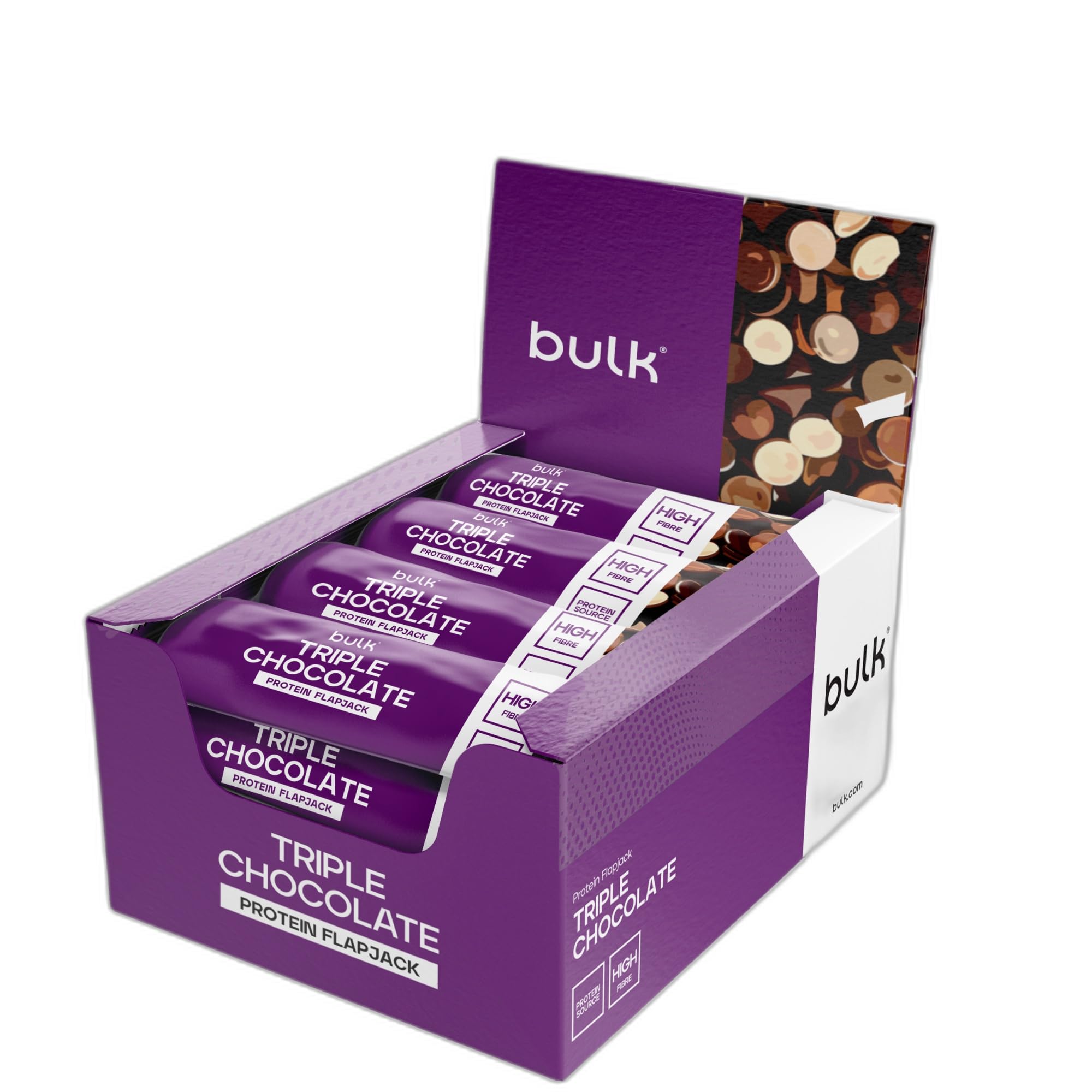 Bulk Protein Flapjack-Riegel | Dreifache Schokolade | 15 g Protein | Weicher, haferreicher Snack | Weiche Textur, praktisch für unterwegs | Bequemer, leckerer Protein-Boost | Box mit 12 Stück