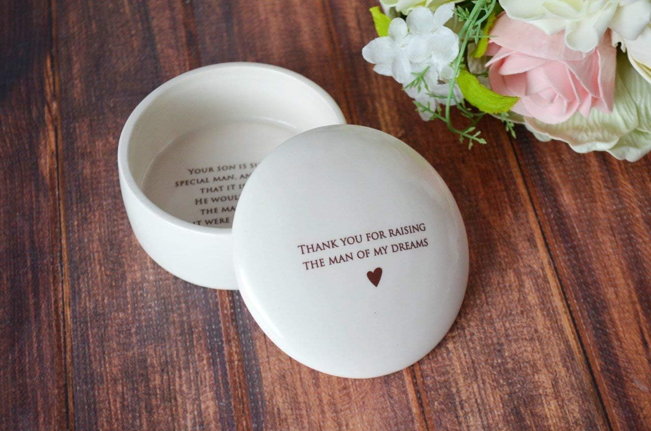 Susabella Round Keepsake Box, Mother of the Groom (Mother in Law) Gift, 'Thank you for Raising the Man of My Dreams