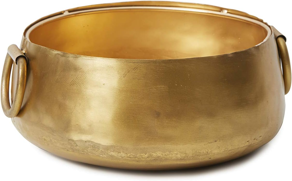 Serene Spaces Living Decorative Gold Iron Handi Bowl, Large Centerpiece Bowl - Traditional Indian Style Urli Bowl for Home, Diwali, Pooja, Potpourri, Measures 3.75" Tall & 9" Diameter: Home & Kitchen