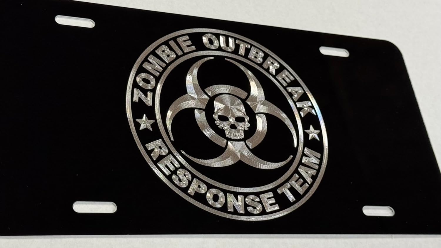 Zombie Response Team Car Tag Diamond Etched on Black Aluminum License Plate