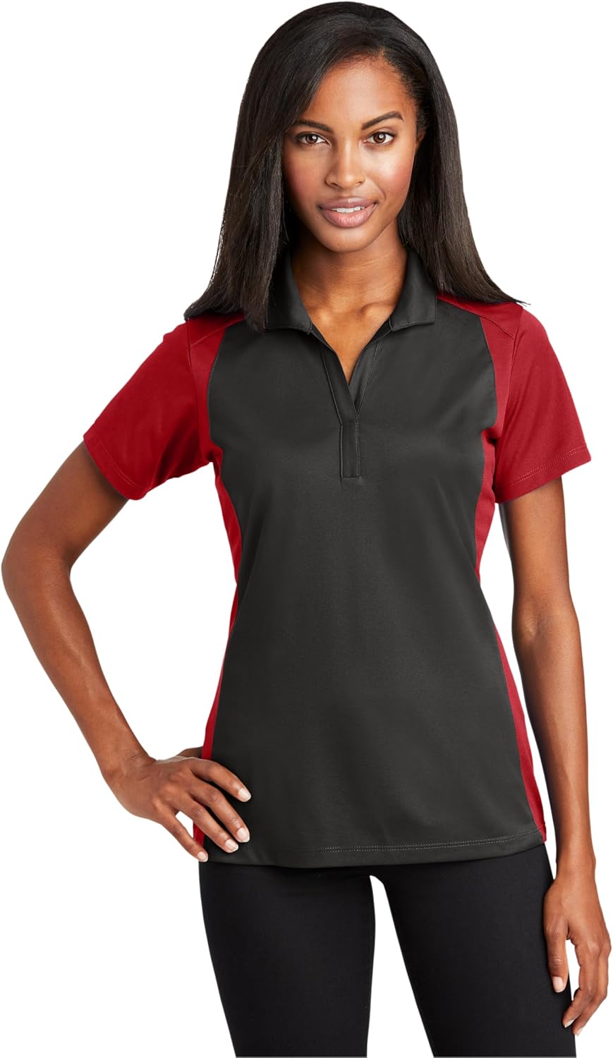 SPORT-TEK Women's Colorblock Micropique Sport-Wick Polo | Ladies Short Sleeve Collared Shirt, Athletic Top for Work & Golf