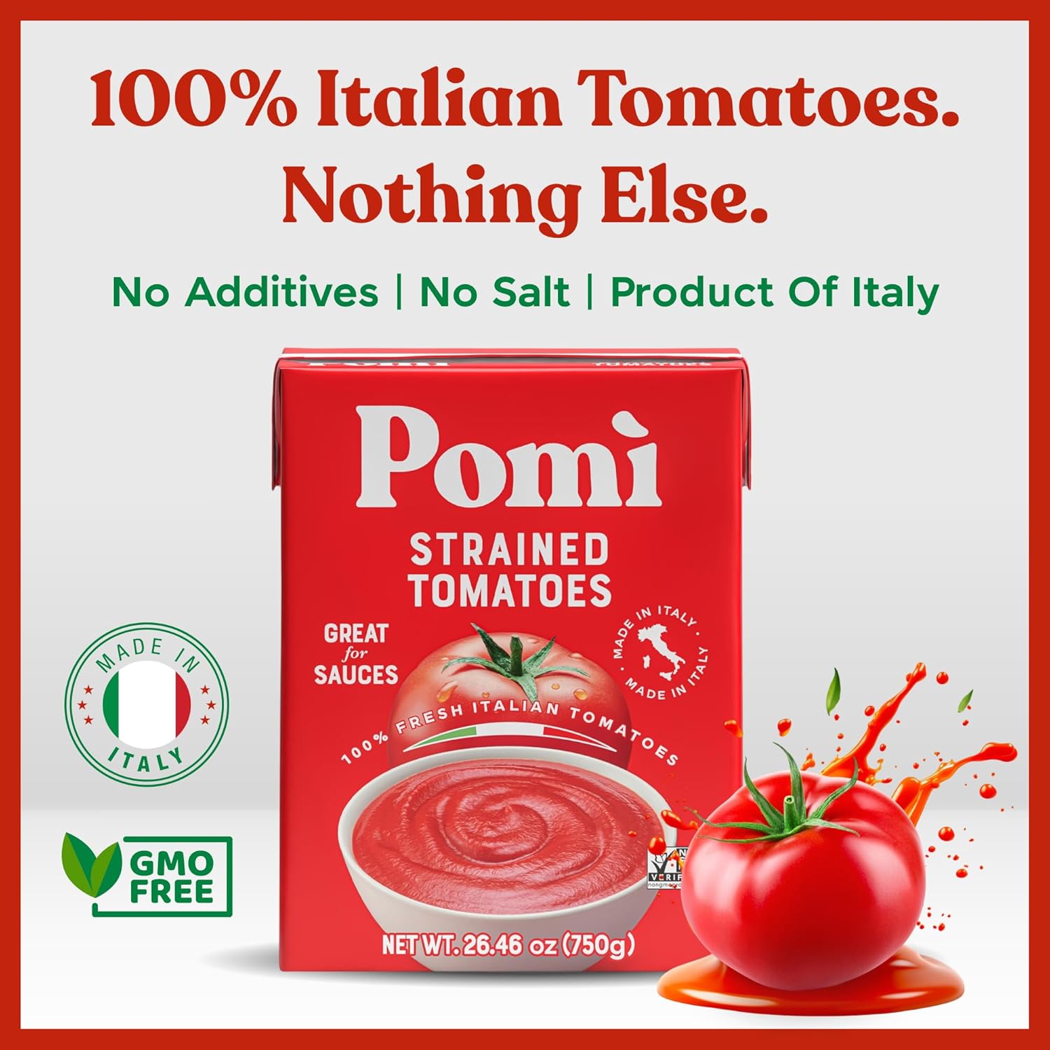 Pomì Strained Tomatoes 26.46oz (Pack of 12) - Creamy, Velvety Tomato Puree, No Additives or Preservatives - Made in Italy with 100% Fresh Italian Tomatoes - BPA-Free, Gluten-Free