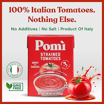 Pomi Strained Tomatoes 26.46oz (Pack of 12) - Creamy, Velvety Tomato Puree, No Additives or Preservatives - Made in Italy with 100% Fresh Italian Tomatoes - BPA-Free, Gluten-Free