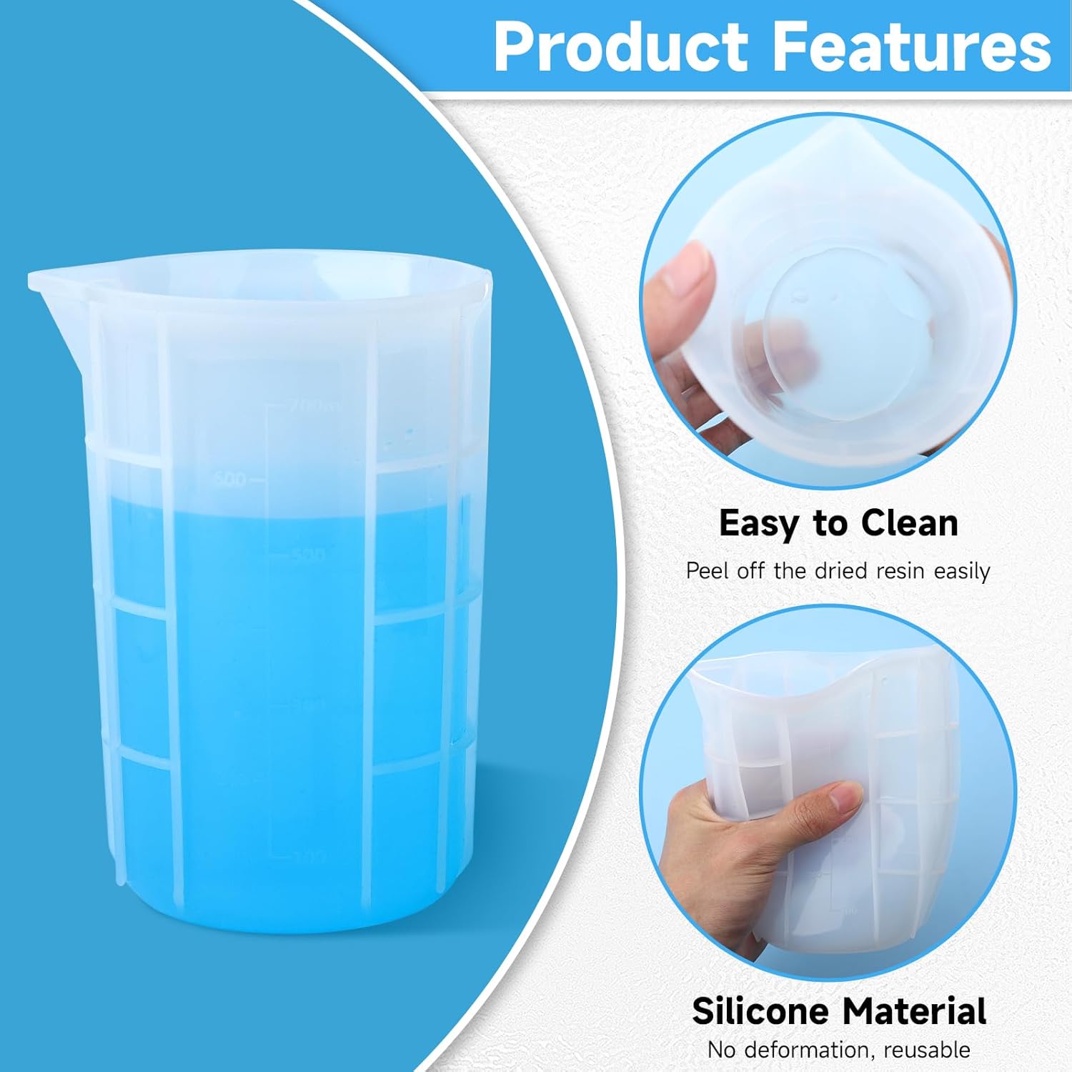 Gartful 700ml Extra Large Silicone Cups, 23OZ Reusable Resin Measuring Cups for Epoxy, Jewelry Casting Molds, Acrylic Paint Pouring, Waxing, DIY Craft Project, 4PCS