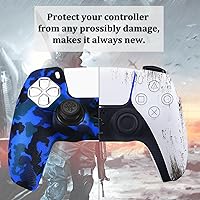 Vista 4 de YoRHa Grip Texture Printing Silicone Cover Skin for PS5 Controller x 2(Camouflage Red+Blue) with Pro Thumb Grips x 8