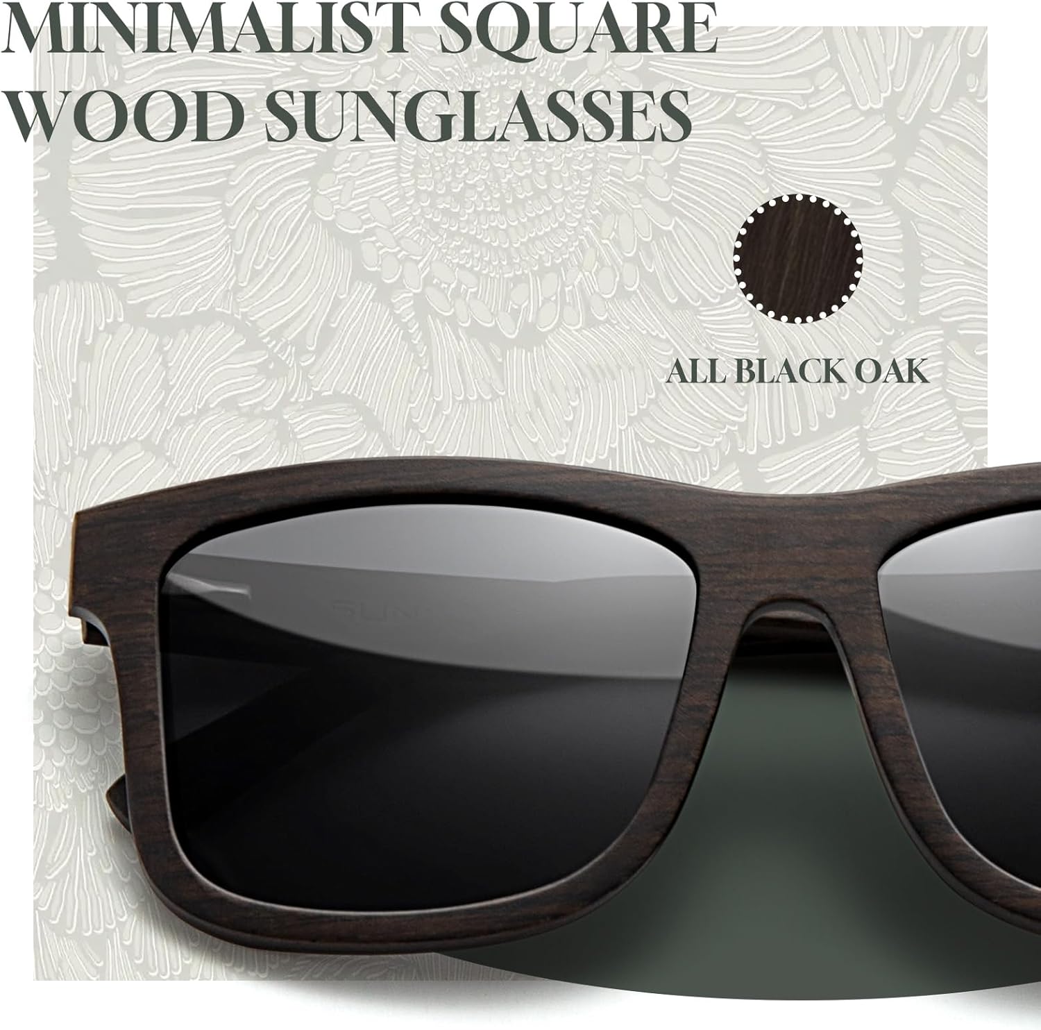 SUNGAIT Brown/Black Oak Wood Polarized Sunglasses Classic Retro Square Shades for Men Women Driving Gifts - Image 2