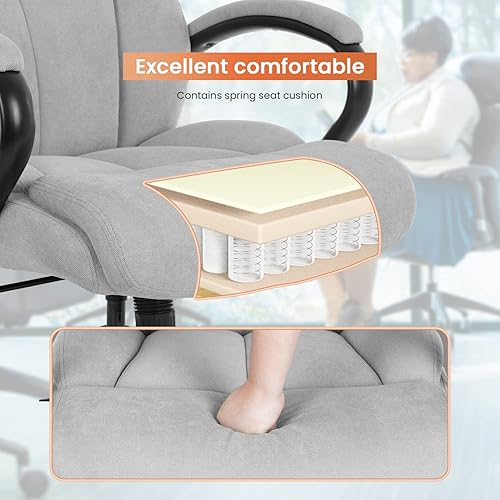 Miniatura 4 de Silla de oficina grande y alta, asiento ancho de 500 libras, silla de escritorio con brazos de apoyo lumbar, respaldo alto, piel sintética, silla