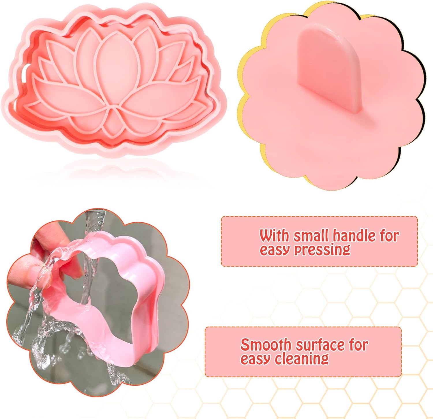 BENBO 16PCS Bee Flower Cookie Cutters With Plunger Stamps, Mini Bee Honeycomb Cookie Fondant Stamper Spring Floral Shapes 3D Cookie Stamps Plastic Biscuit Mould Press Flower Embossing Cutter - Image 4