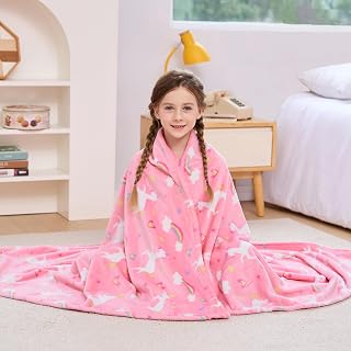 Viviland Kids Throw Blanket, Toddler Pink Unicorn Fleece Blankets for Girls, Age 3-12, Warm Lightweight Plush Throw Blanket for Sofa Chair Couch Bed, Christmas Birthday Gift for Kids, 50" x 60"