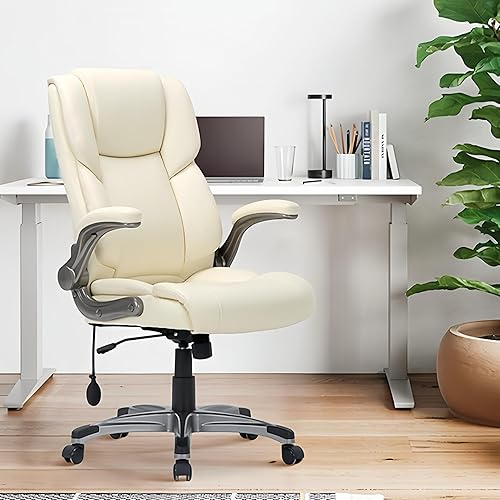 Miniatura 2 de COLAMY Silla de oficina ejecutiva de respaldo alto, silla ergonómica de cuero para computadora con brazos abatibles acolchados, bloqueo