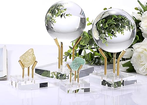 Miniatura 7 de Hipiwe Soporte de exhibición de brazo de metal dorado con base acrílica, soporte decorativo para caballete de exhibición para esfera, bolas de