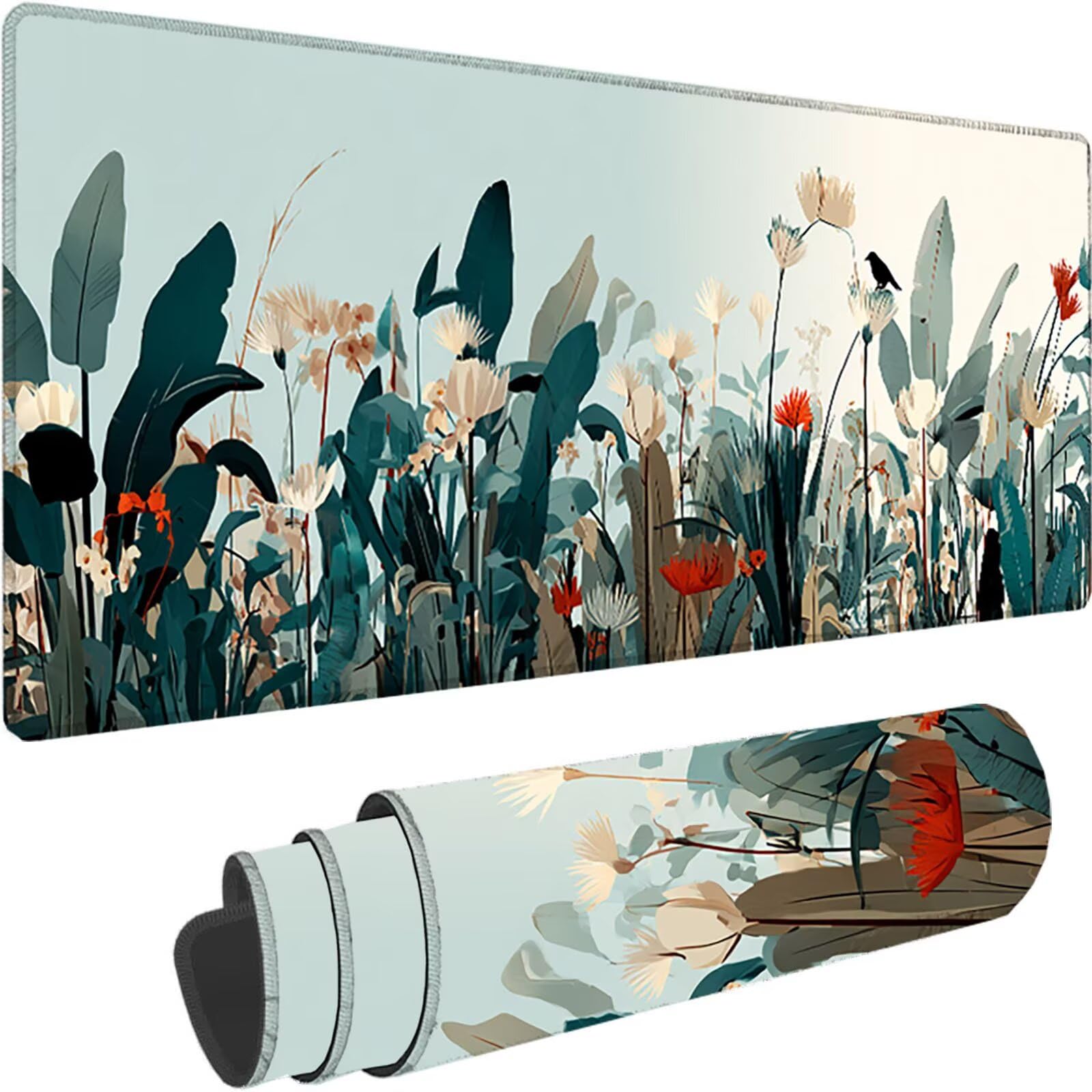 Szara podkładka pod mysz do gier 1200 x 600 x 3 mm duża podkładka pod mysz XXL, podkładka pod mysz kwiatowa szyte krawędzie, zmywalna, antypoślizgowa gumowa podstawa podkładka pod mysz do gier do