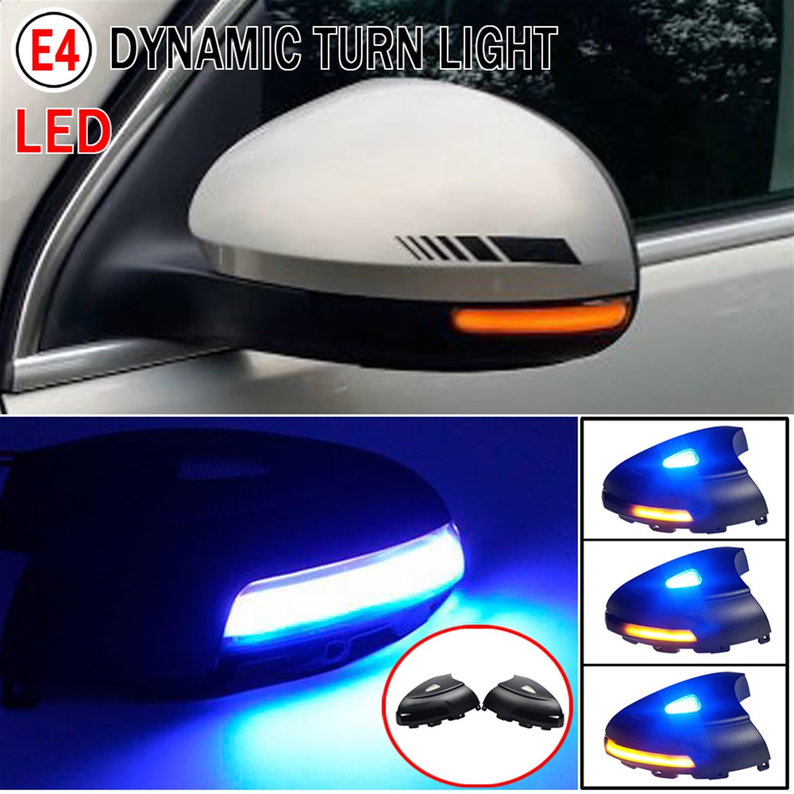 2 szt. Włącz kierunkowskaz lusterko wsteczne samochodu dynamiczny kierunkowskaz migacz lampa Streamer, dla volkswagena, dla Tiguan MK1 2008-2016 Światło kierunkowskazu samochodowego(Yellow)